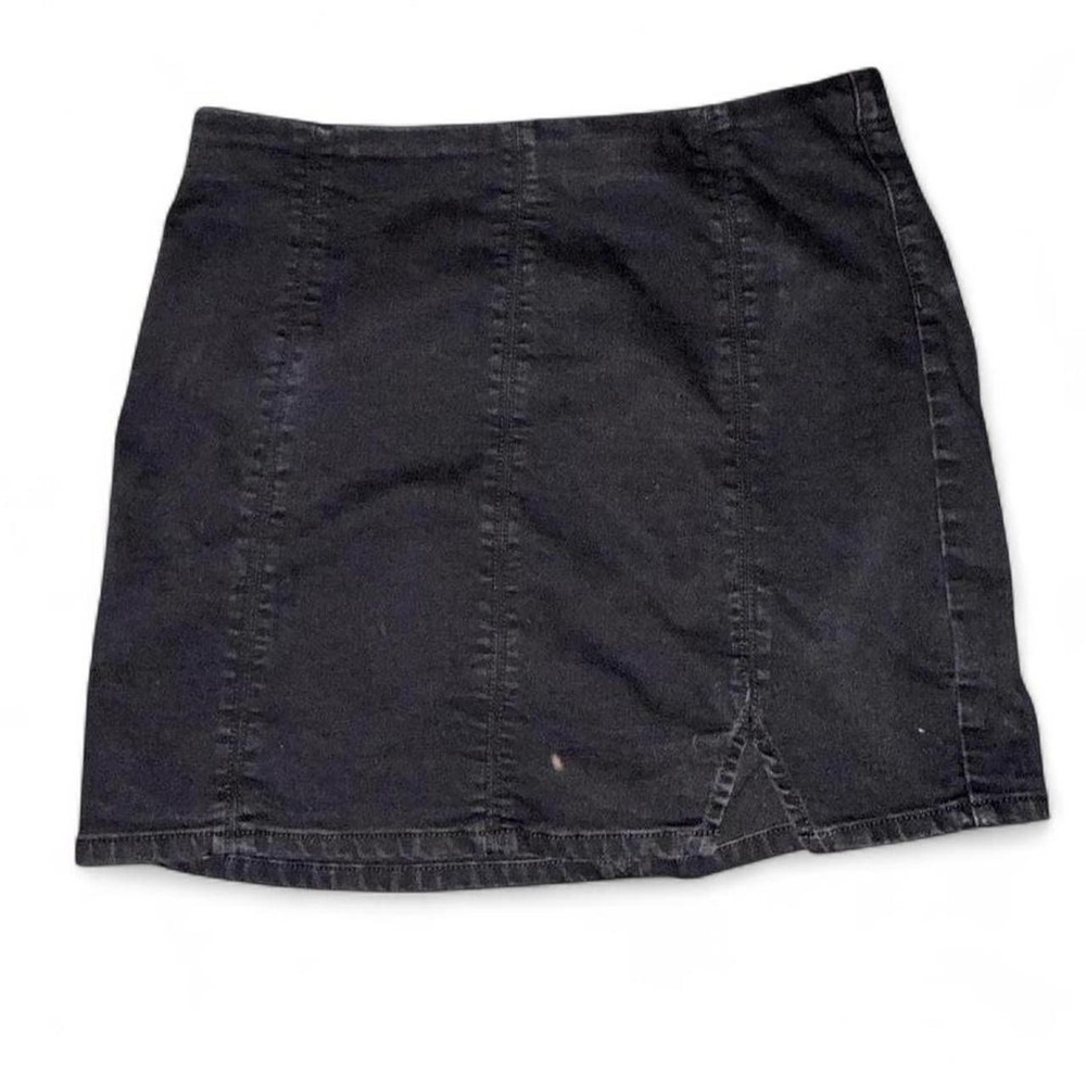 Free People Black Grey Denim Mini Skirt Cotton Elastic Waist size Large